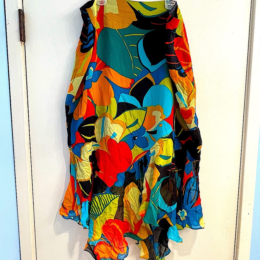Dana Buchman SILK Bohemian Skirt Petite 16 Long Beige Floral Boho - Picture 1 of 8